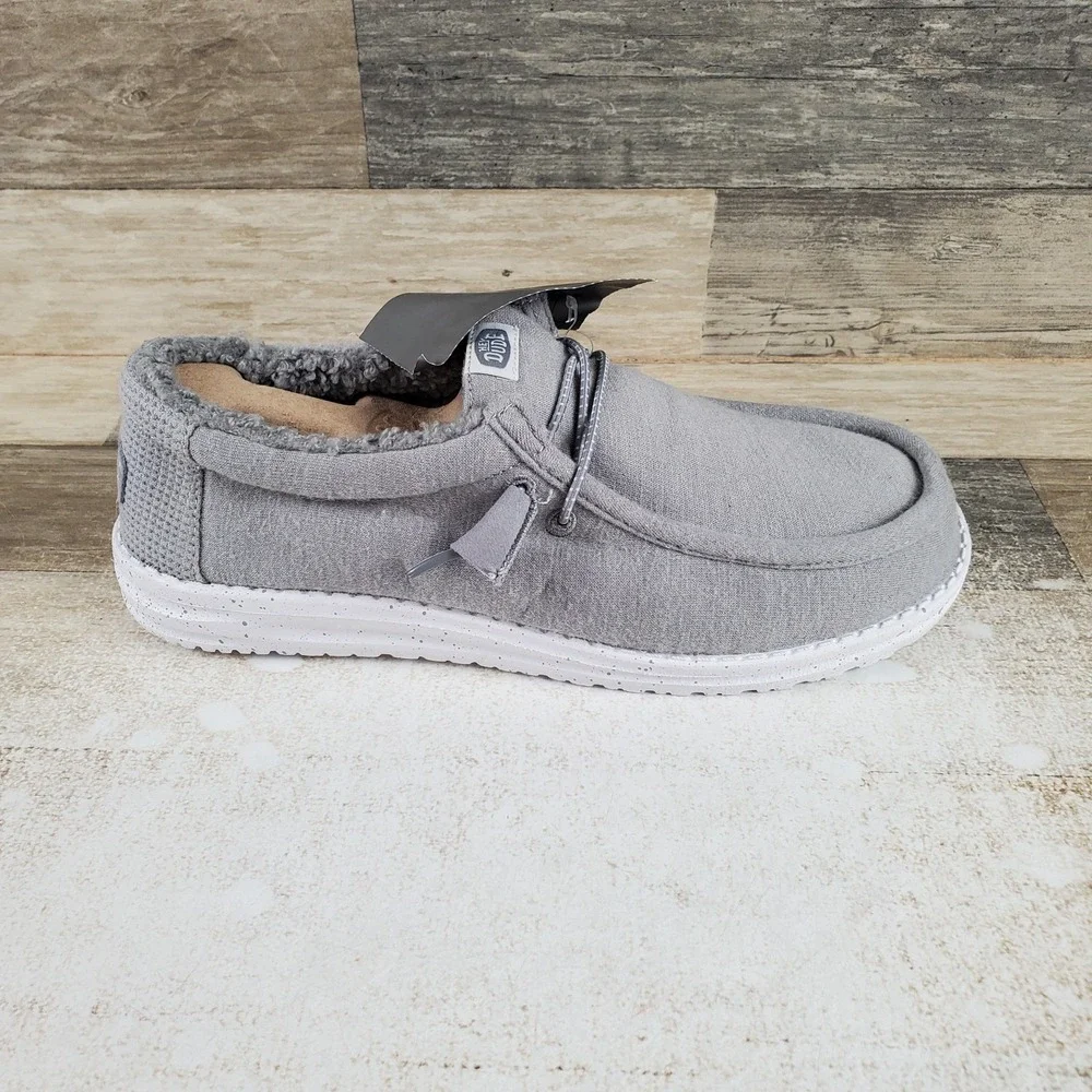 Hey Dude Wally Warmth Knit Mens Loafers Shoes Sz 9 Light Gray White Round Toe